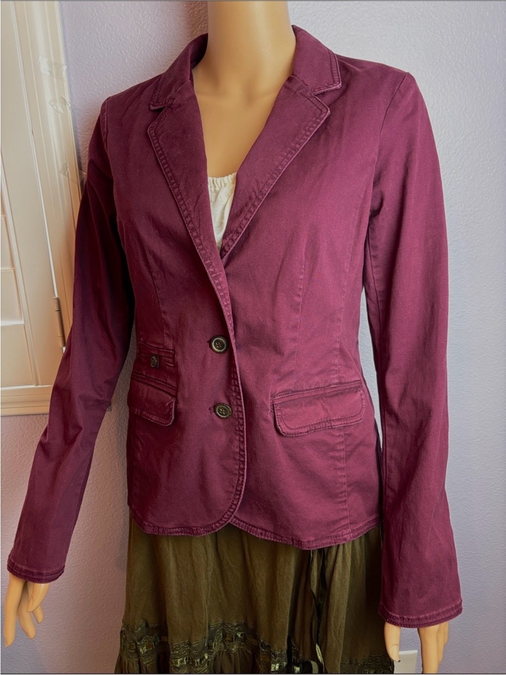 Sonoma life and style wine burgundy cotton stretch blazer jacket French Cuff
